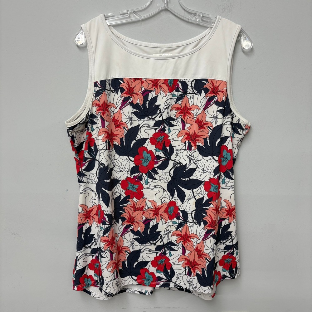 Columbia Womens XL Floral Heron Print Sleeveless Active Tank Top Back Vent Gorp